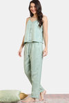 Zivame Coral Glaze Woven Pyjama Set - Granite Green — thumbnail 3